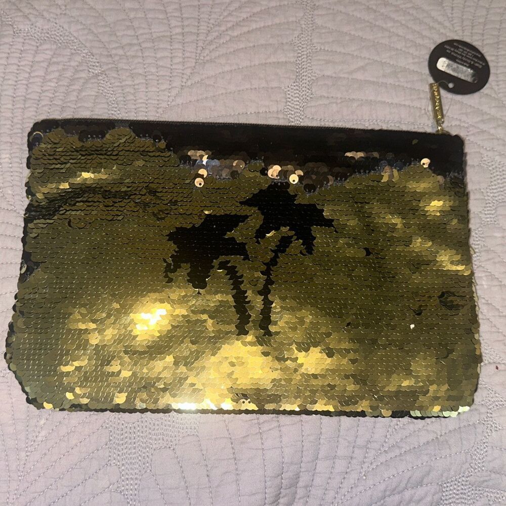 Bath & Body BLACK & GOLD REVERSIBLE VACAY SPARKLING CLUTCH NEW!